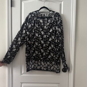 Old Navy Black and Cream Floral Blouse